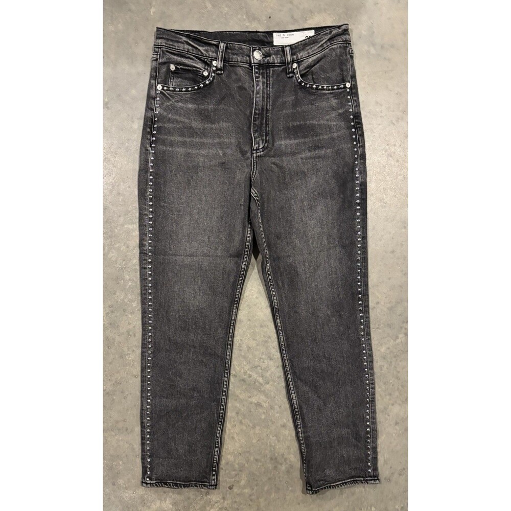 Rag & Bone Wren High Rise Slim Straight Jeans Womens Size 30 Studded Zip